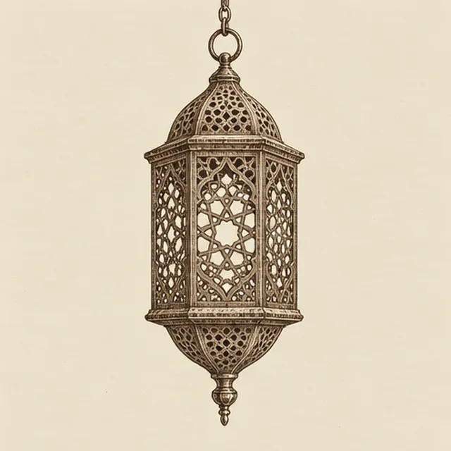 Engraving of a pierced brass lantern